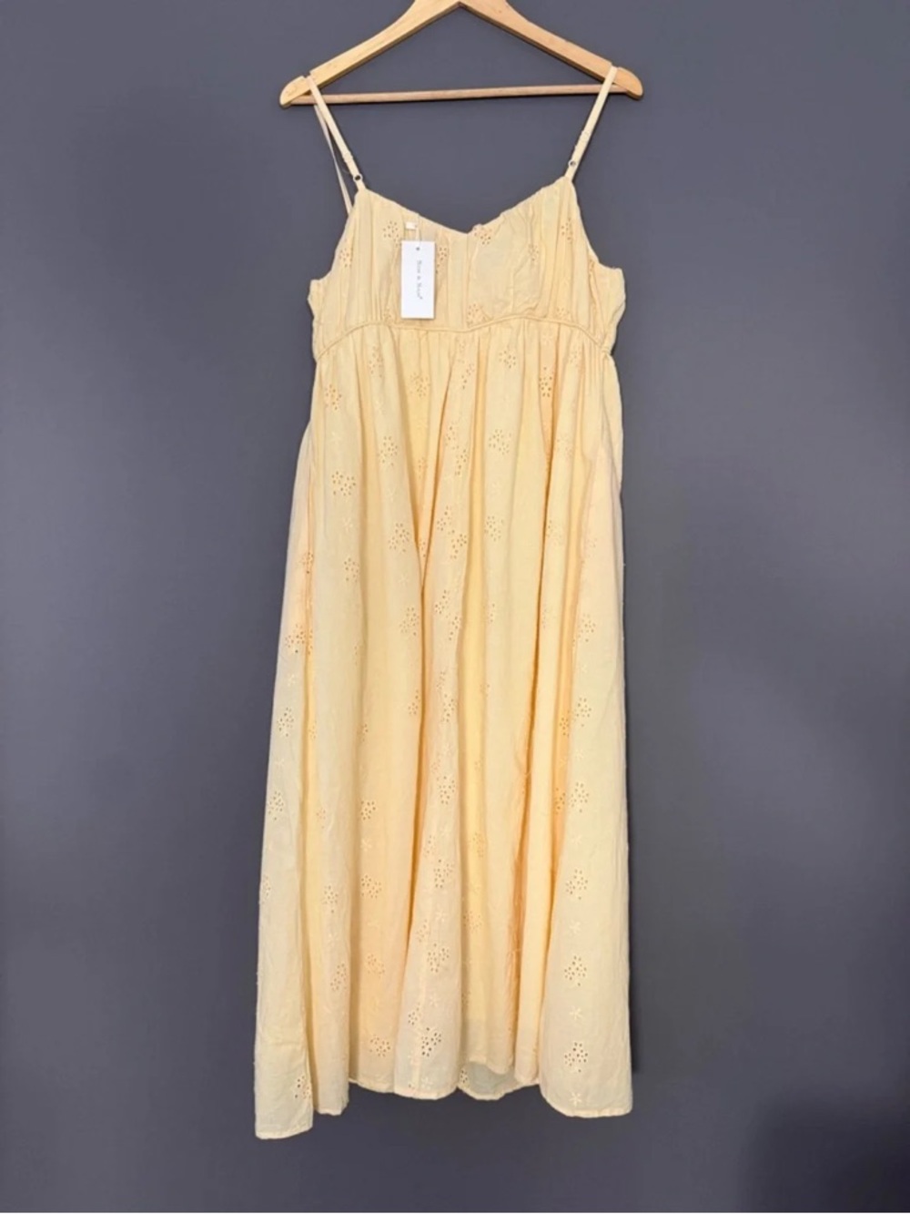 Sunshine Eyelet Midi Dress with Spaghetti Straps